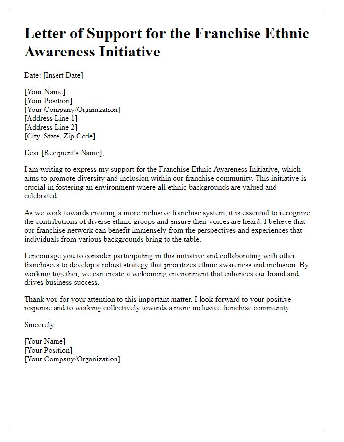 Letter template of franchise ethnic awareness initiative