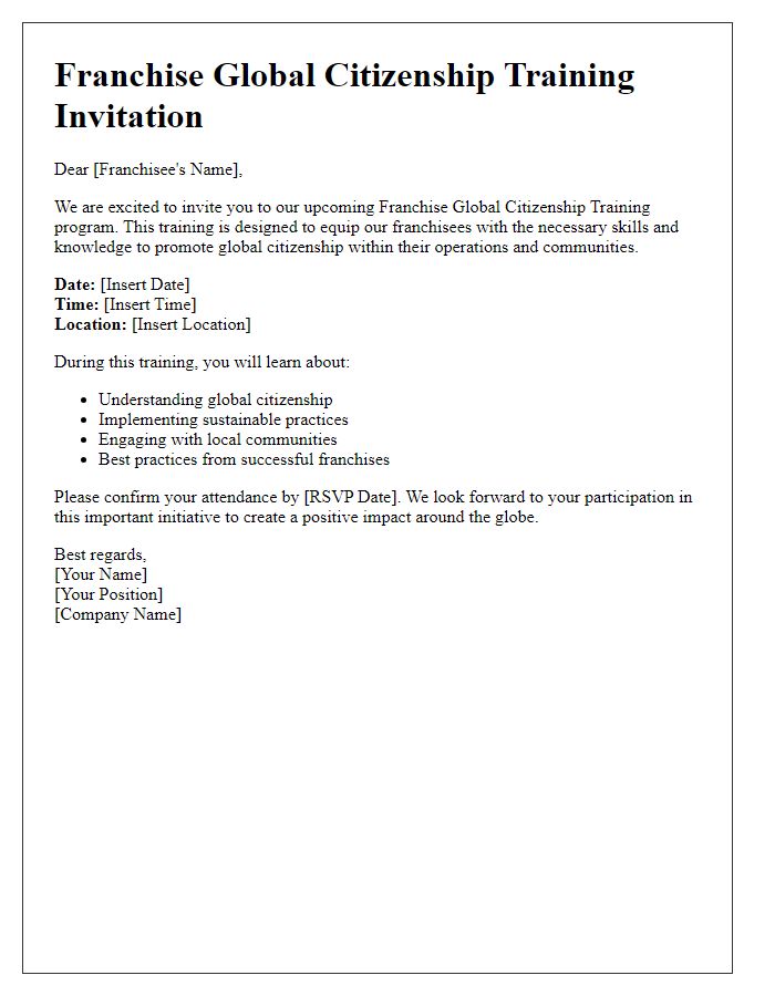 Letter template of franchise global citizenship training