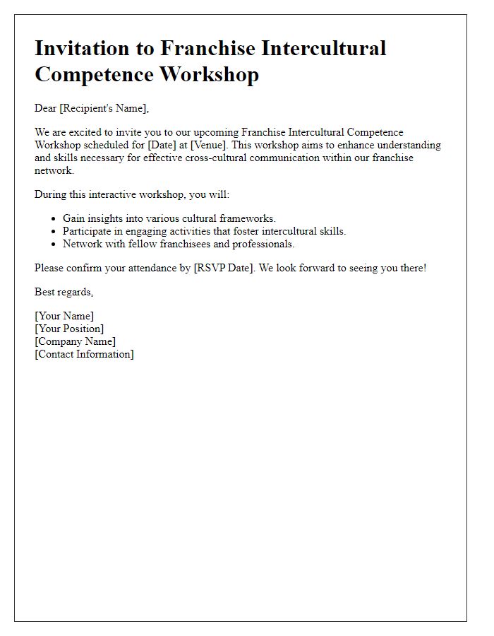 Letter template of franchise intercultural competence workshop