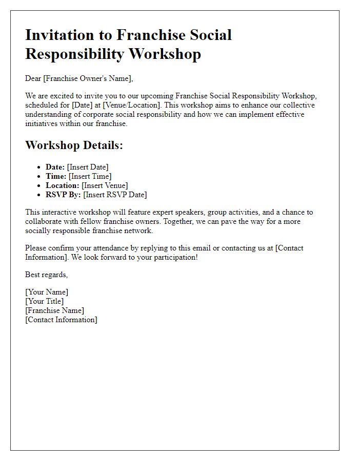 Letter template of franchise social responsibility workshop