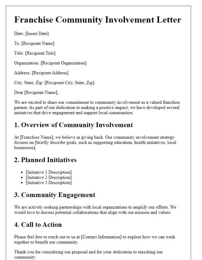 Letter template of Franchise Community Involvement Outline