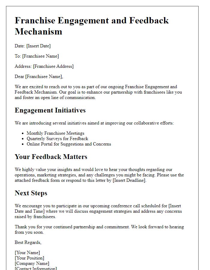 Letter template of Franchise Engagement and Feedback Mechanism