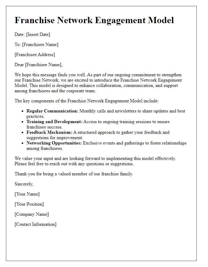 Letter template of Franchise Network Engagement Model