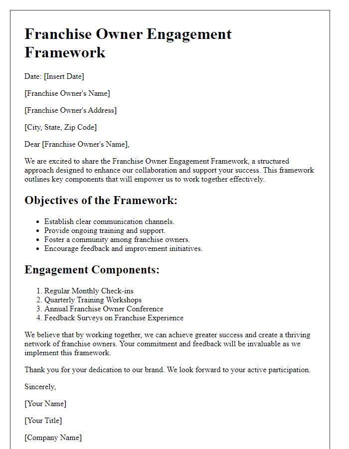 Letter template of Franchise Owner Engagement Framework