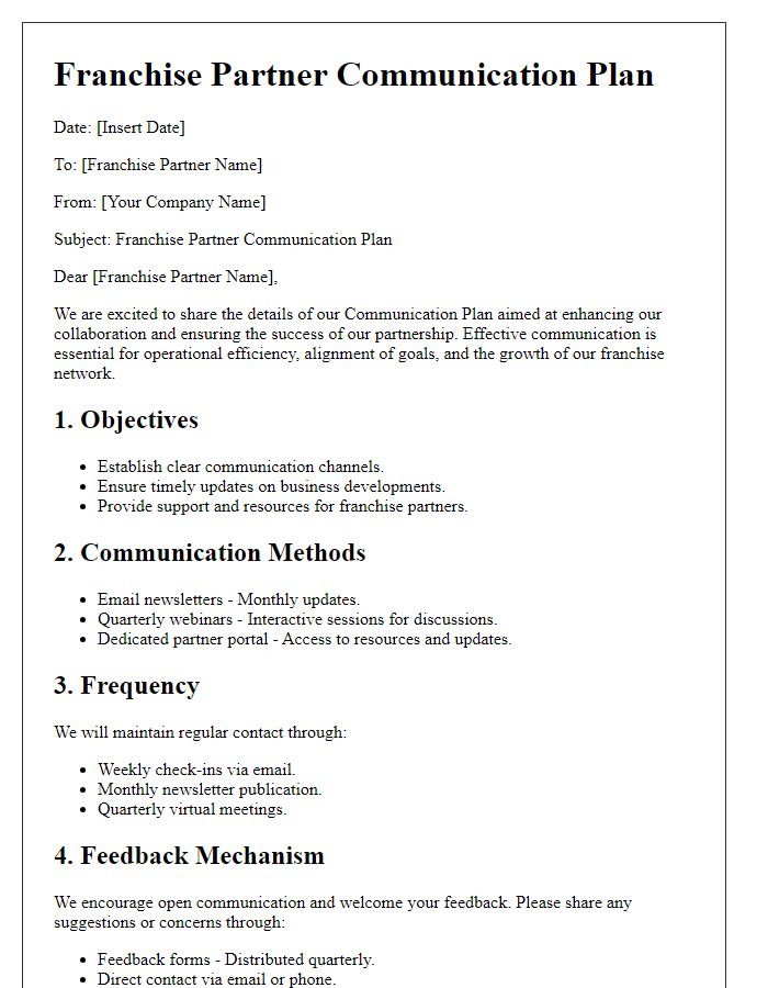 Letter template of Franchise Partner Communication Plan