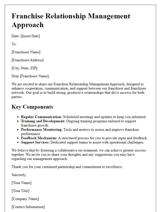 Letter template of Franchise Relationship Management Approach