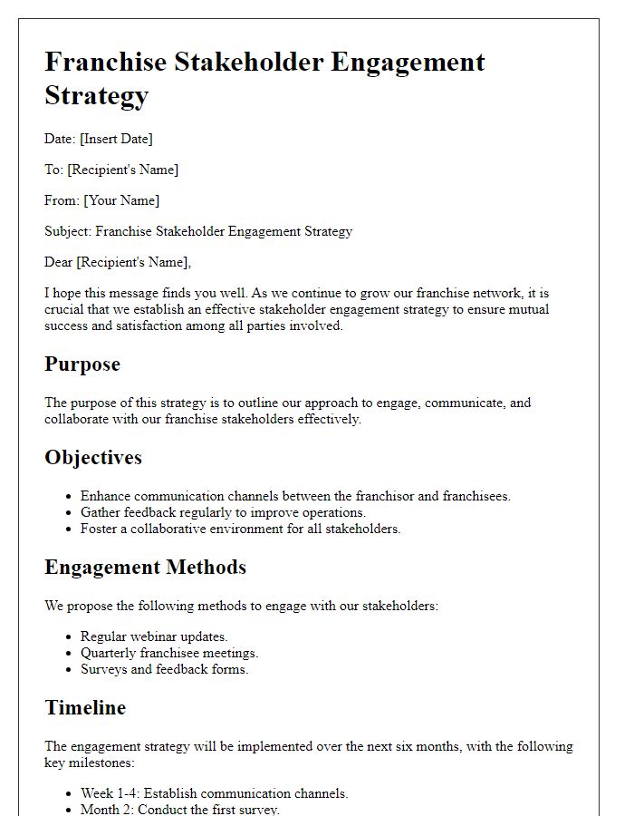 Letter template of Franchise Stakeholder Engagement Strategy