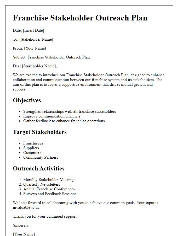 Letter template of Franchise Stakeholder Outreach Plan