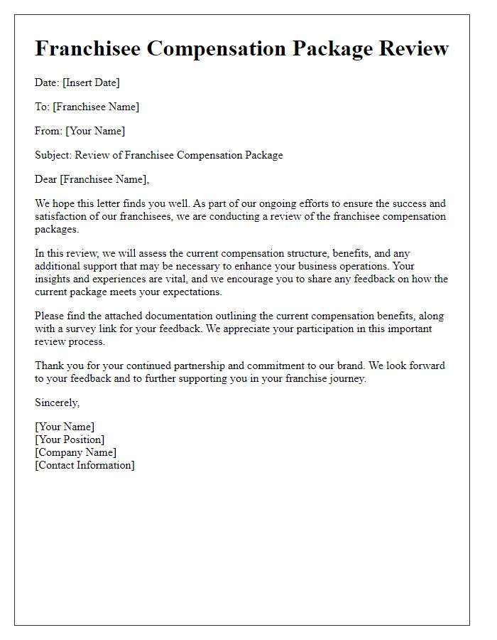 Letter template of franchisee compensation package review