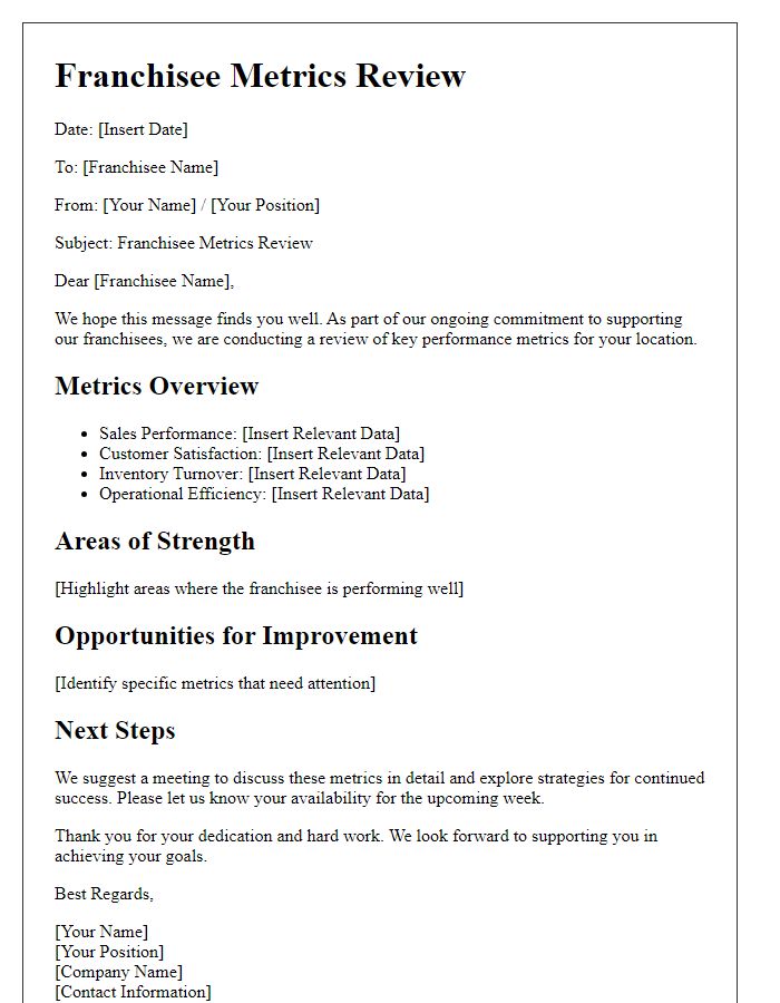 Letter template of franchisee metrics review.