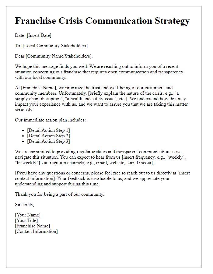 Letter template of franchise crisis communication strategy for local communities.