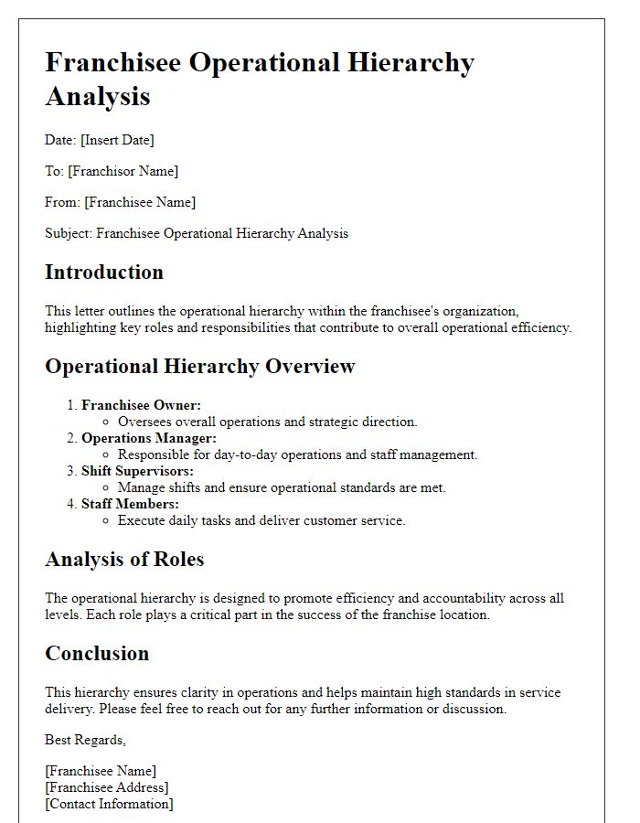 Letter template of franchisee operational hierarchy analysis