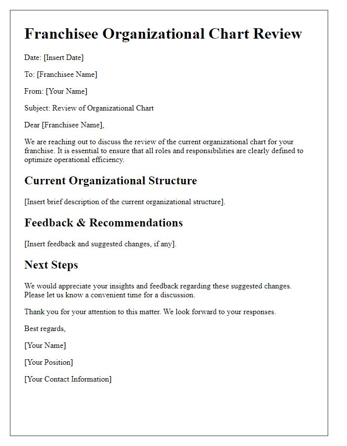 Letter template of franchisee organizational chart review