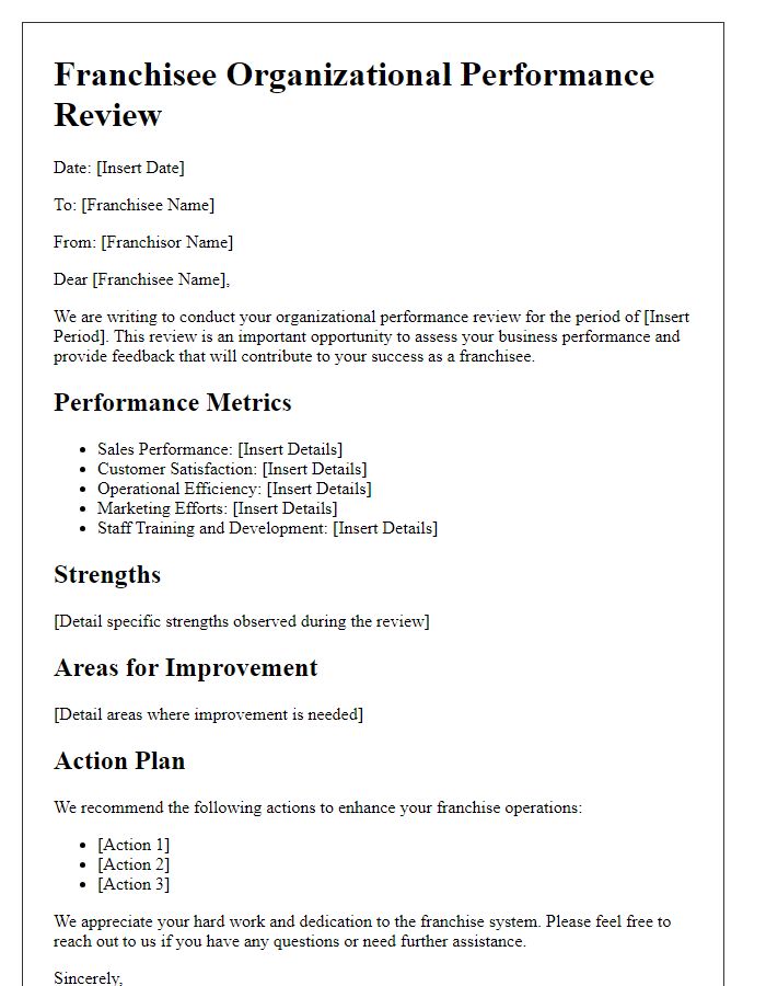 Letter template of franchisee organizational performance review