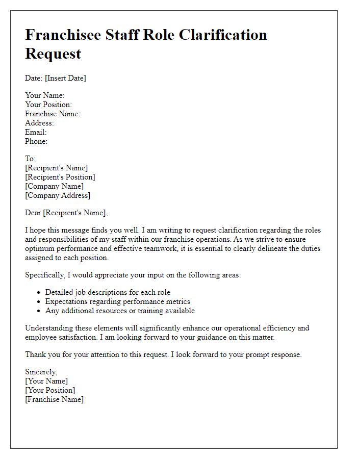 Letter template of franchisee staff role clarification request