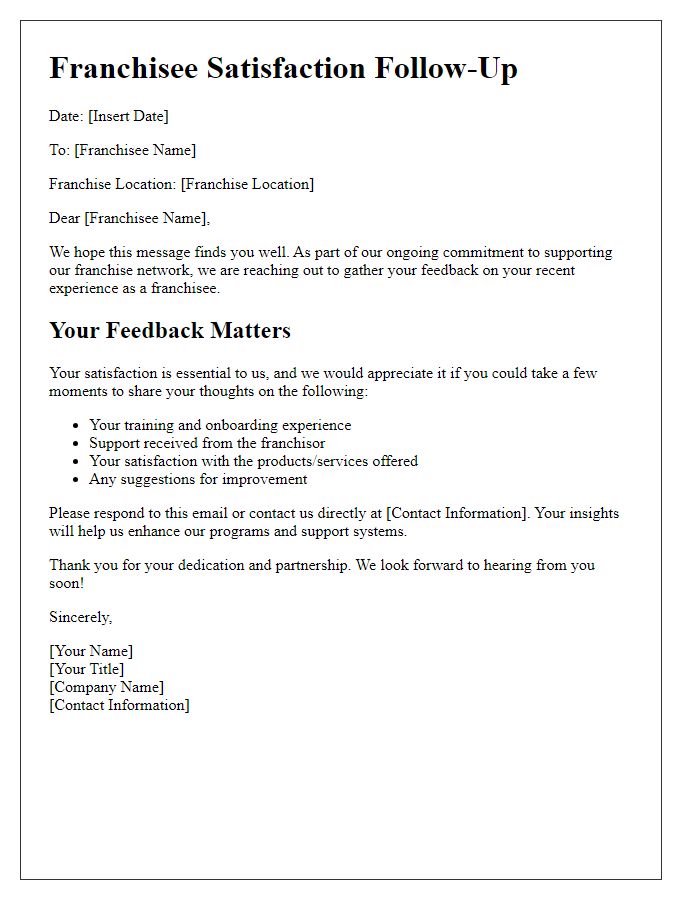 Letter template of franchisee satisfaction follow-up procedure