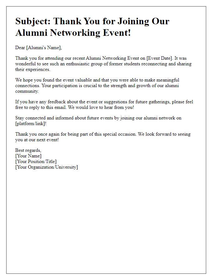 Letter template of alumni networking event follow-up