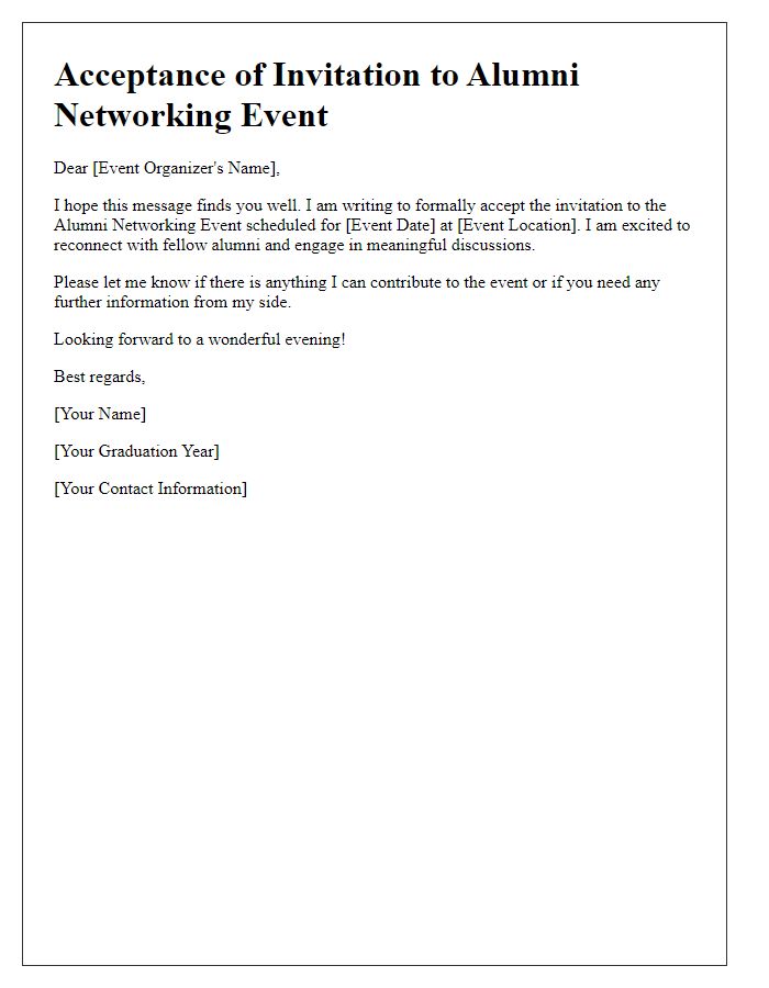 Letter template of alumni networking event invitation acceptance