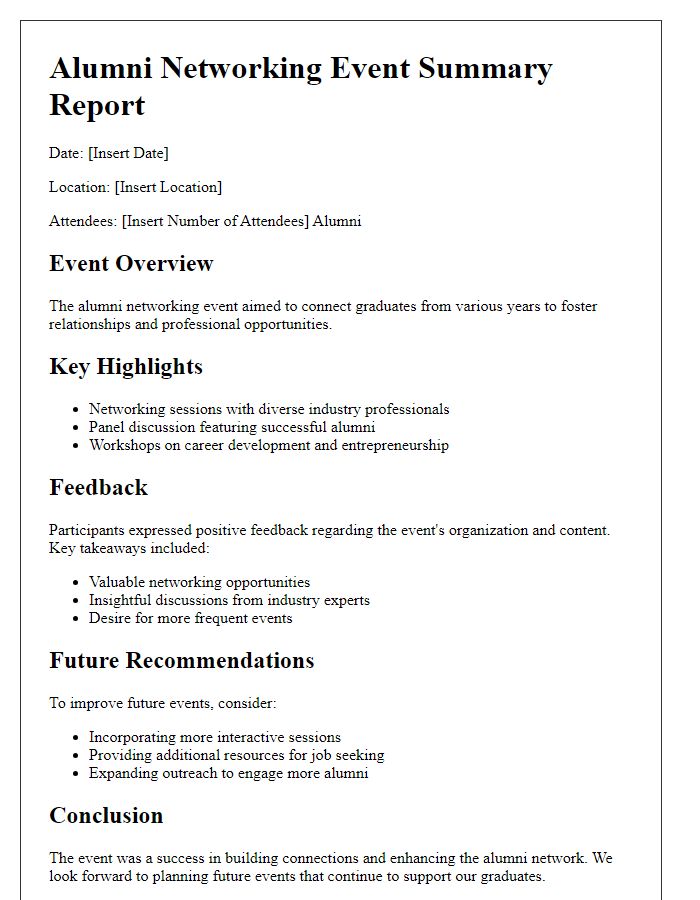 Letter template of alumni networking event summary report