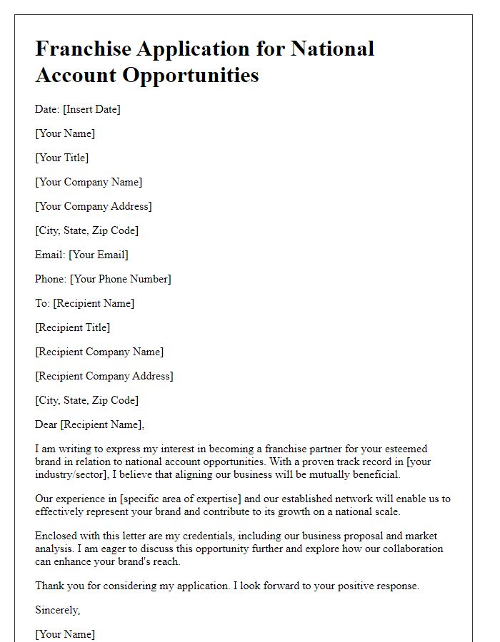 Letter template of franchise application for national account opportunities