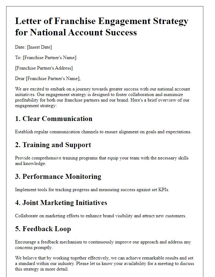 Letter template of franchise engagement strategy for national account success