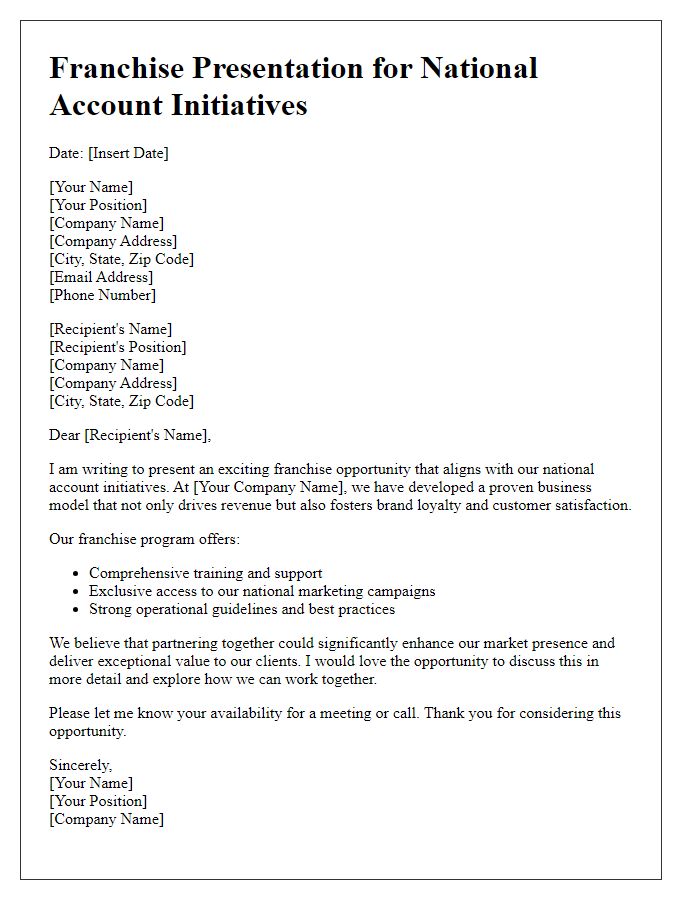 Letter template of franchise presentation for national account initiatives