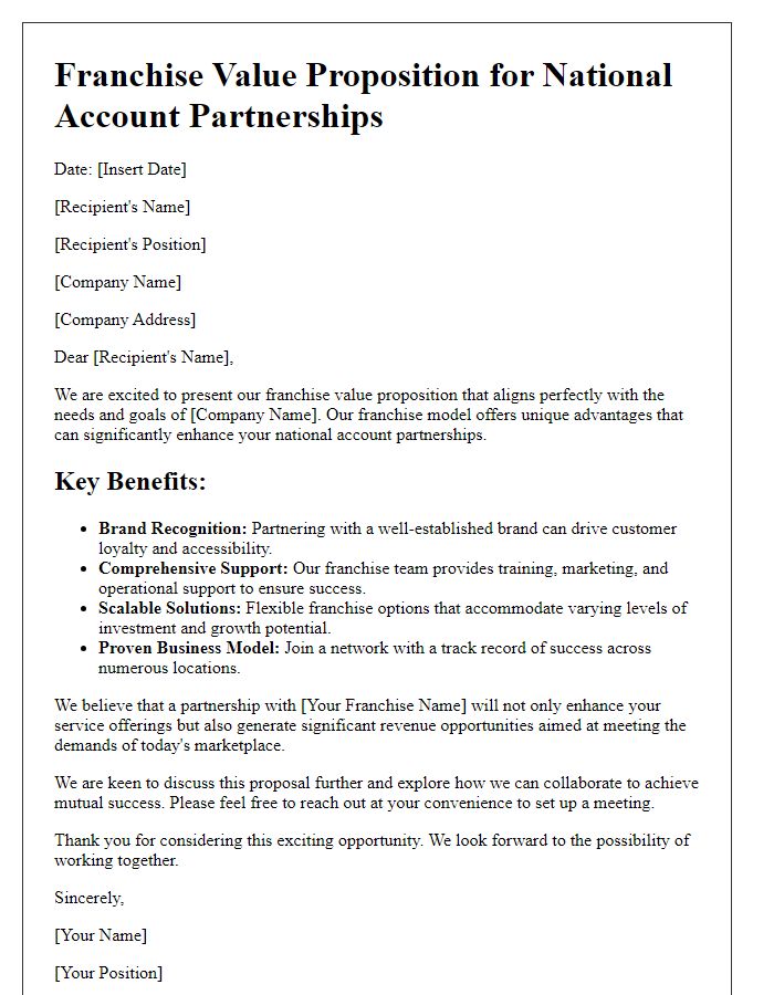 Letter template of franchise value proposition for national account partnerships