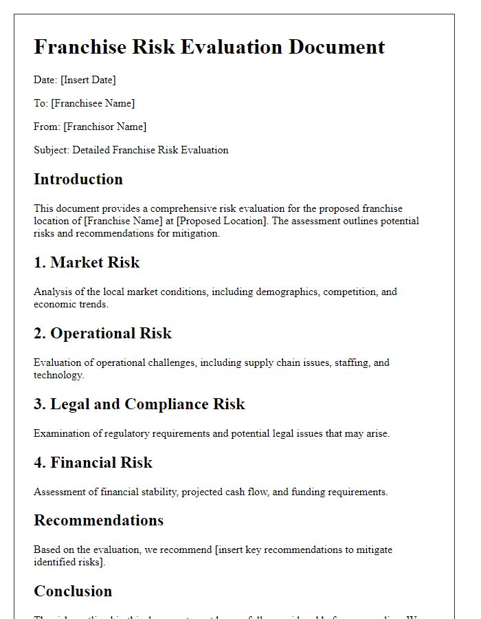 Letter template of detailed franchise risk evaluation document