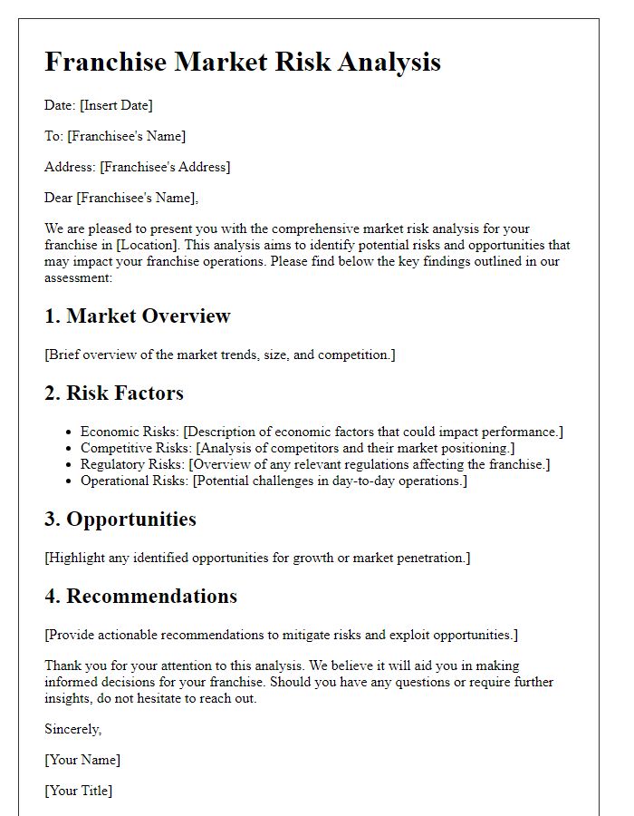 Letter template of franchise market risk analysis