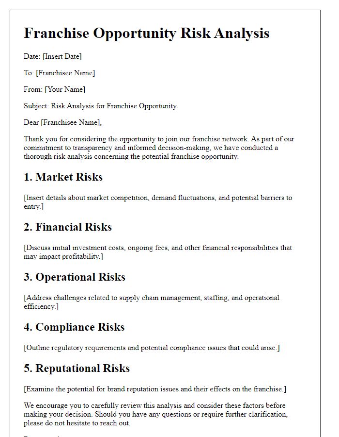 Letter template of franchise opportunity risk analysis