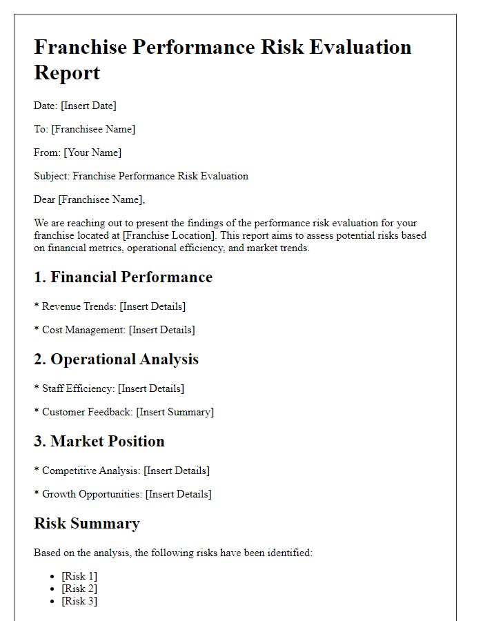 Letter template of franchise performance risk evaluation report