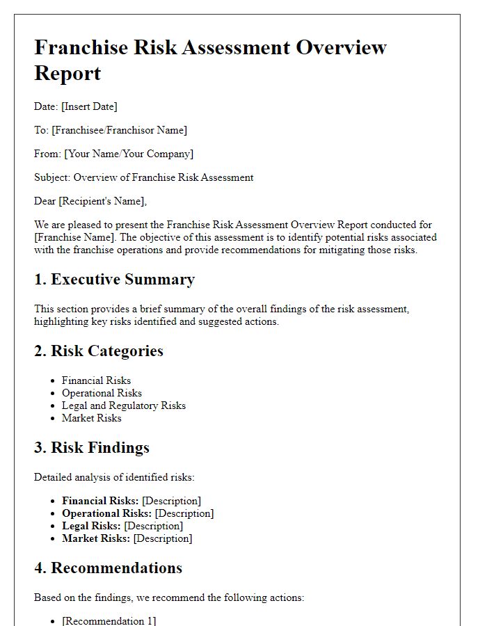 Letter template of franchise risk assessment overview report