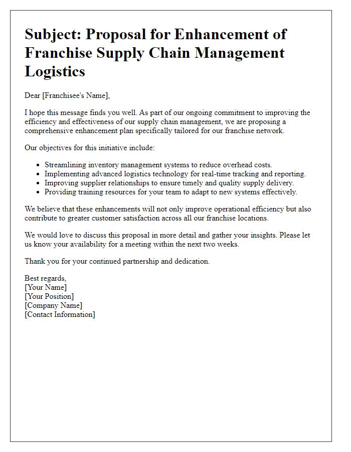 Letter template of franchise supply chain management logistics enhancement