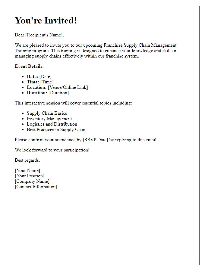 Letter template of franchise supply chain management training invitation