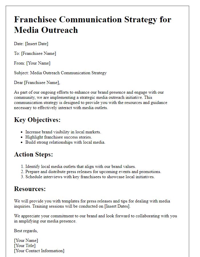 Letter template of franchisee communication strategy for media outreach