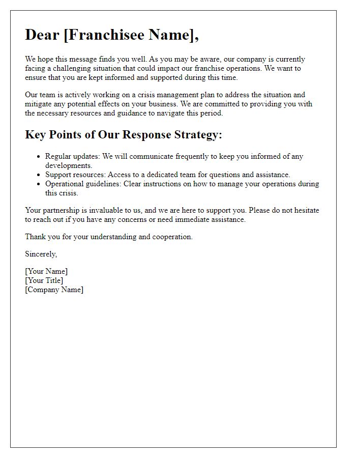 Letter template of franchisee crisis management communication