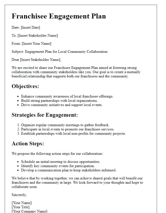 Letter template of franchisee engagement plan with community stakeholders