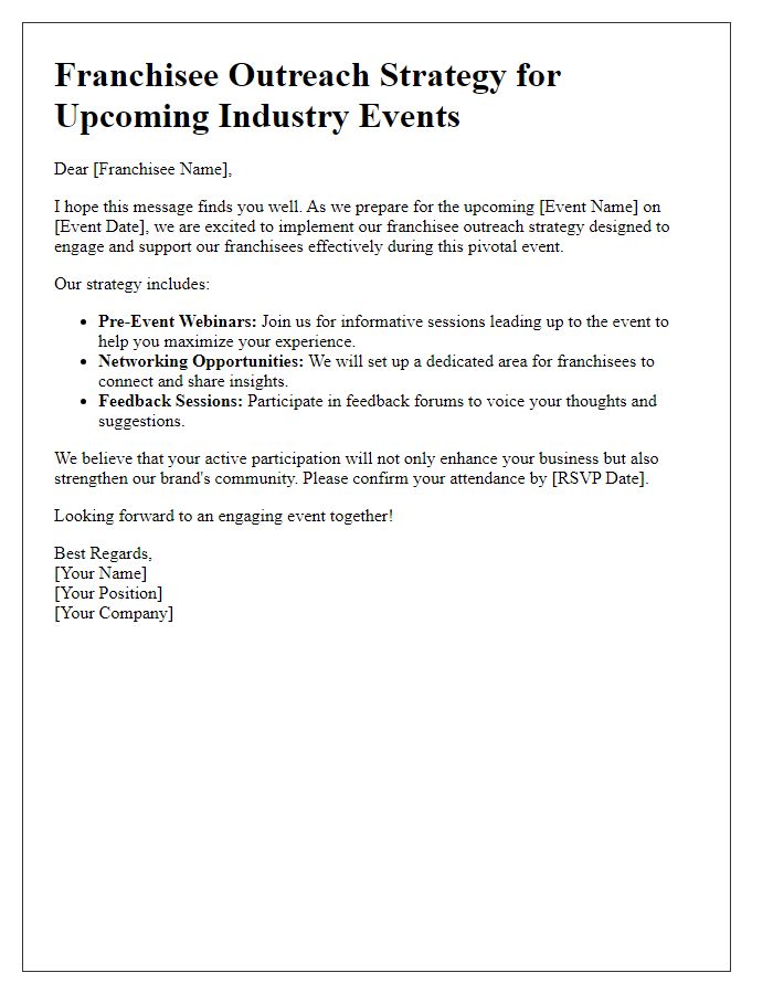 Letter template of franchisee outreach strategy for industry events