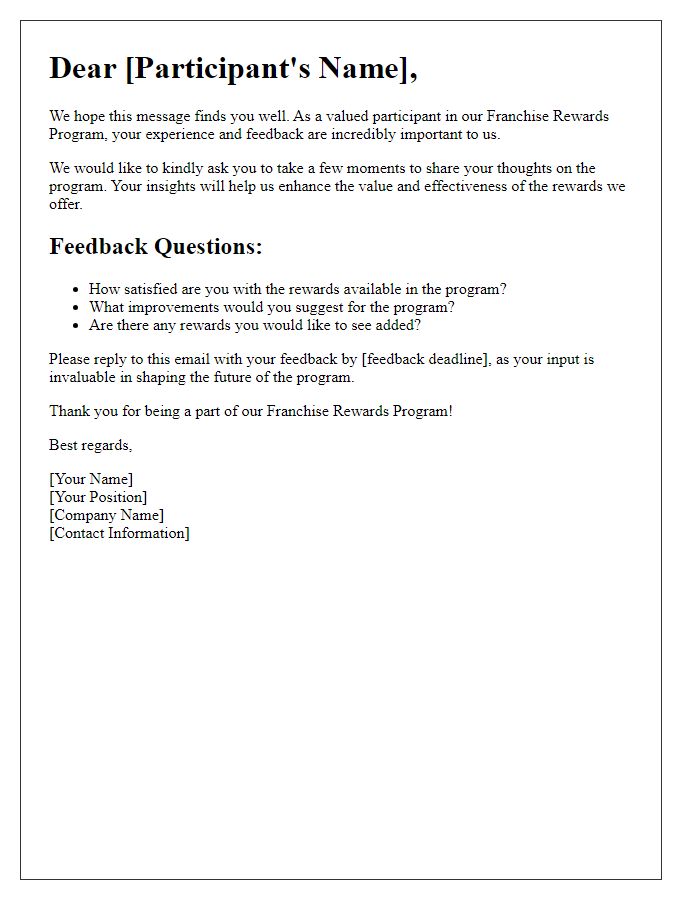 Letter template of franchise rewards program feedback request for participants