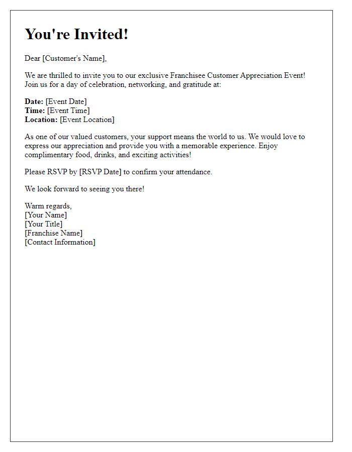 Letter template of franchisee customer appreciation event invitation