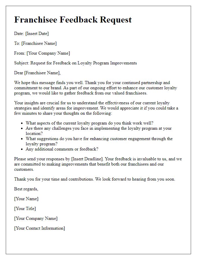 Letter template of franchisee feedback request for loyalty improvements