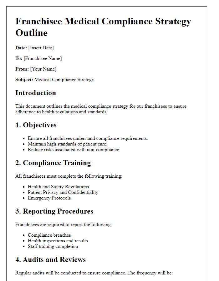 Letter template of franchisee medical compliance strategy outline.