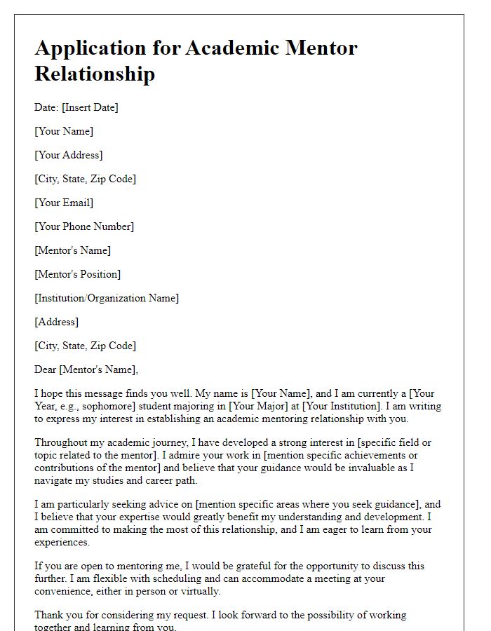 Letter template of application for academic mentor relationship