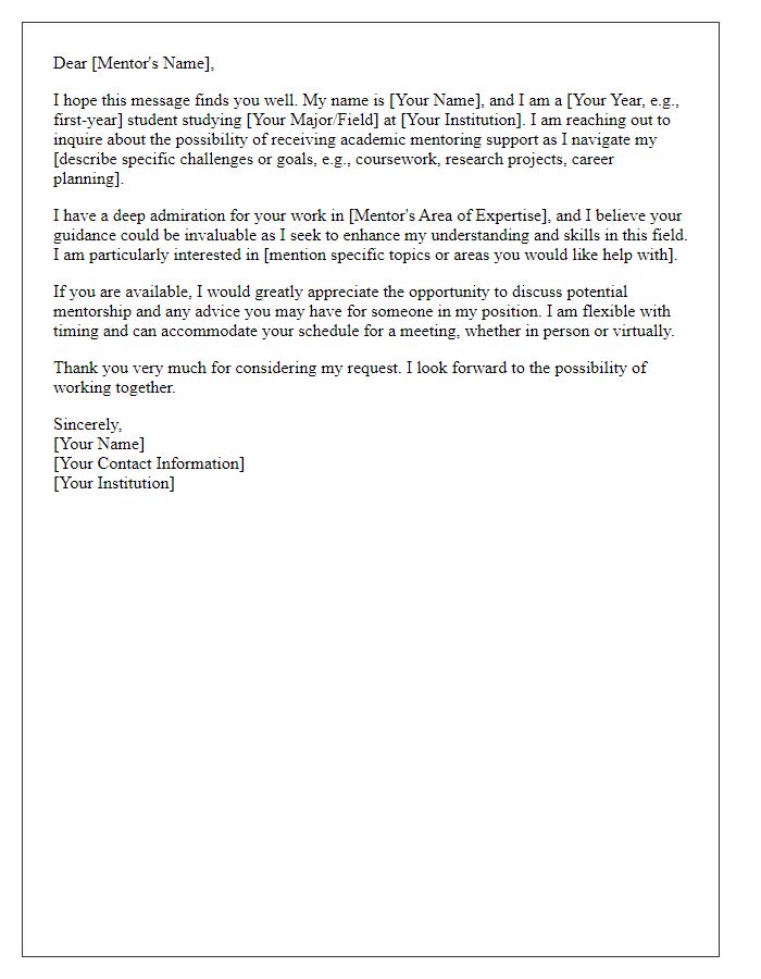 Letter template of inquiry for academic mentoring support