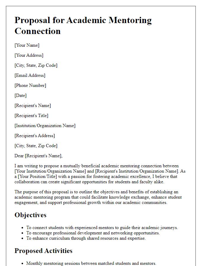 Letter template of proposal for academic mentoring connection