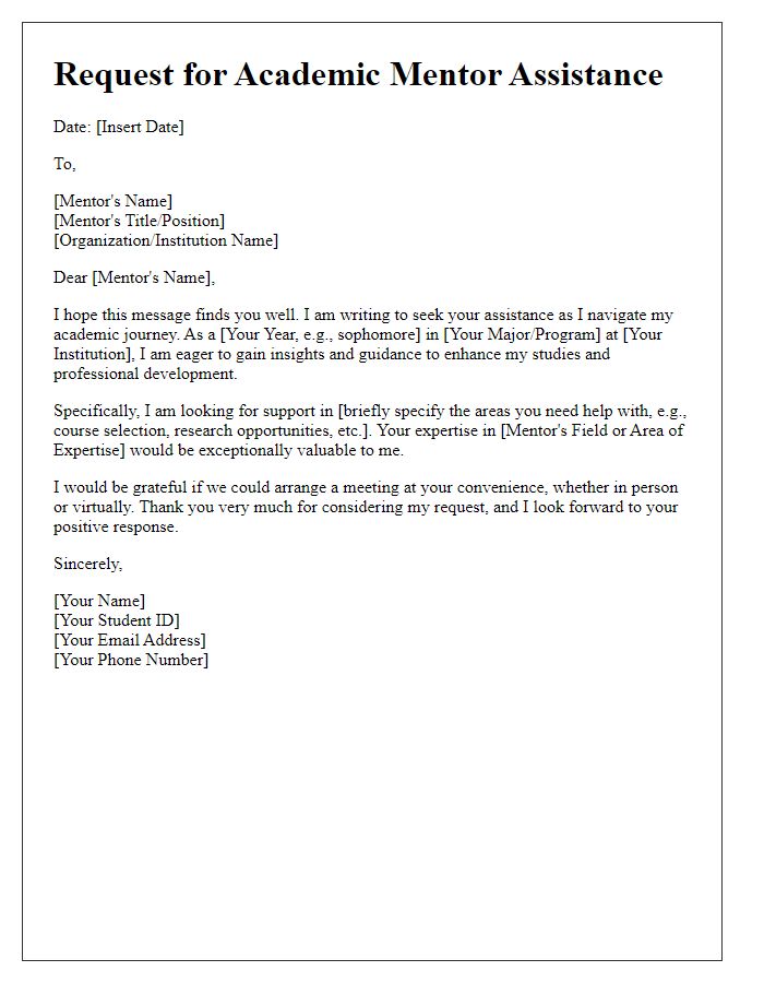 Letter template of request for academic mentor assistance