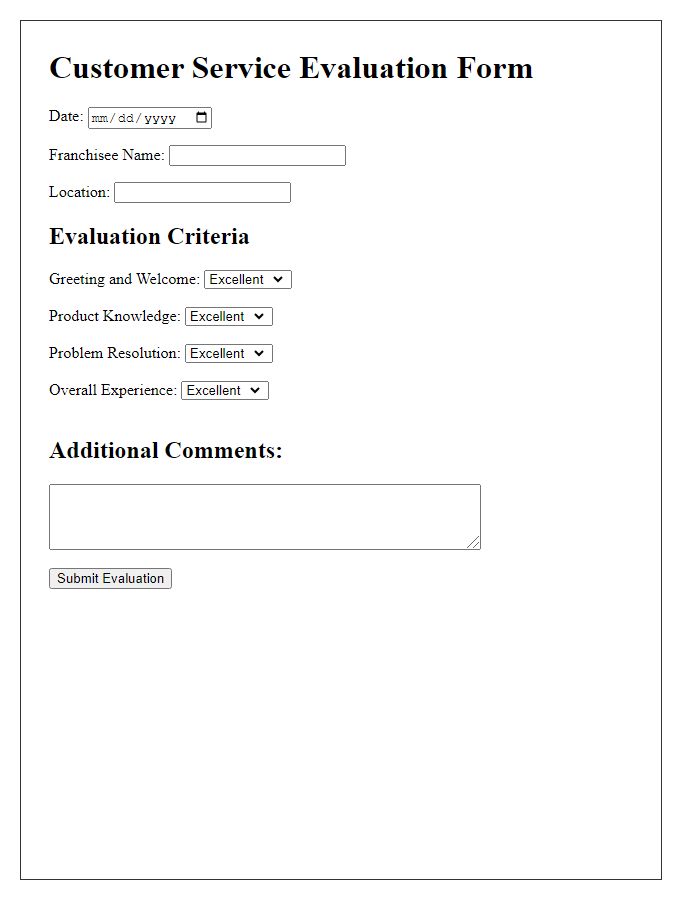 Letter template of franchisee customer service evaluation