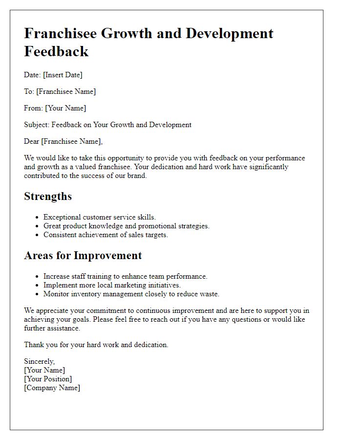 Letter template of franchisee growth and development feedback