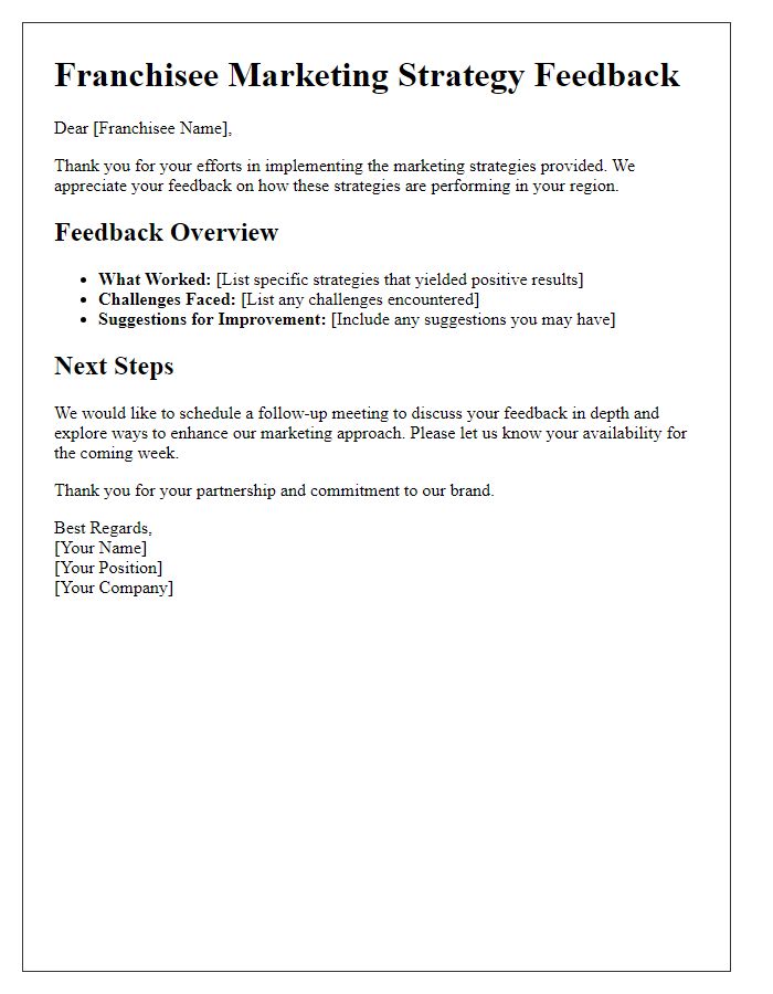 Letter template of franchisee marketing strategy feedback