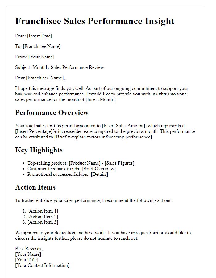 Letter template of franchisee sales performance insight